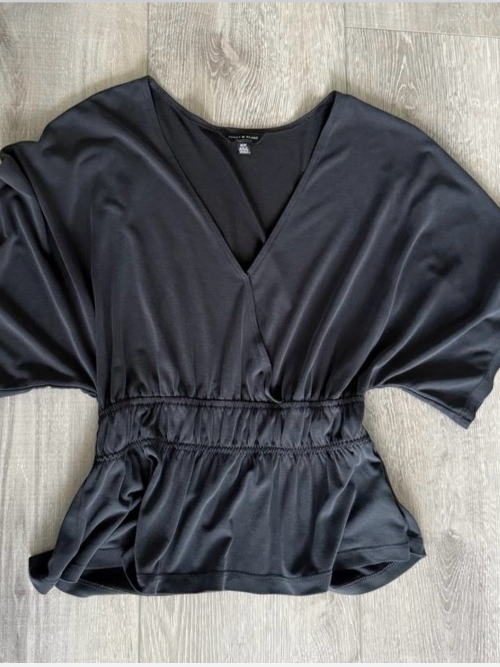 Lucky Brand Black V-Neck Elastic Waist Peplum Blouse